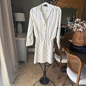 Zara Cream and Blue Striped Mini Dress nwot